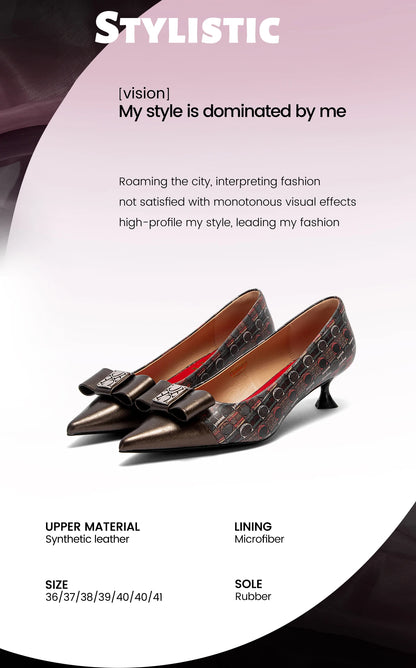 High-Heeled Shoes Elegant Fashion Female Commuting Low Heeled Shoes British Style Patchwork Design Lady Pointed Shoes