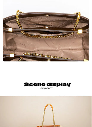 CHCH Women's Tote Bag 2026 Spring New Brown Magnetic Buckle Storage Bag Large Capacity Commuter Chain Bag PlatiNum