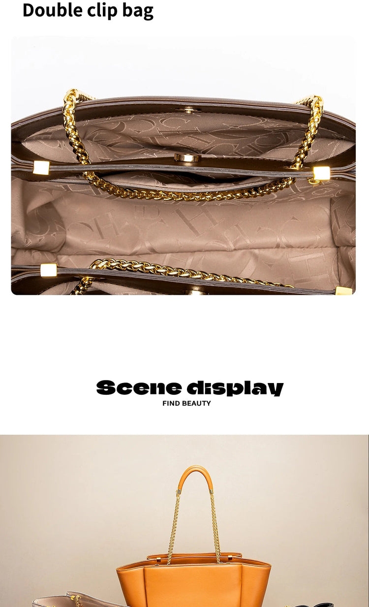 CHCH Women's Tote Bag 2026 Spring New Brown Magnetic Buckle Storage Bag Large Capacity Commuter Chain Bag PlatiNum