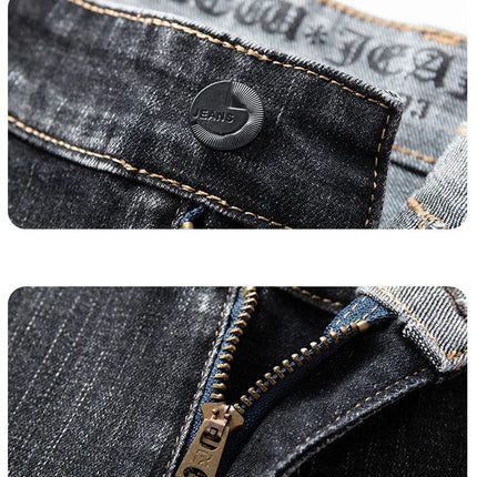 Autumn Men's Business Straight Fit Jeans Vintage Blue Smoke Gray Stretch Trousers Soft Comfortable Fabric Denim Pants Male PlatiNum