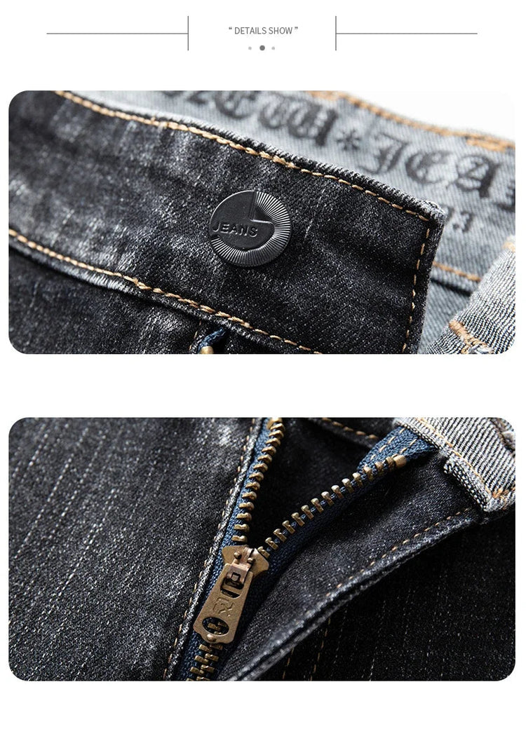 Autumn Men's Business Straight Fit Jeans Vintage Blue Smoke Gray Stretch Trousers Soft Comfortable Fabric Denim Pants Male PlatiNum