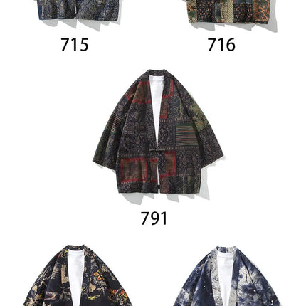 Camicie Uomo Yukata Cosplay Kimono Giapponese Retrò, Camicie Etniche Stampate da Uomo, Camicie in Lino Moda Donna, Blusa Oversize Haori