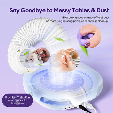 Turbo Brushless Nail Dust Collector Vacuum Cleaner  with LED Tube Strong Power Manicure Dust Extractor Gel Polish Dust Fans Art Equipment