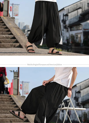 Pantaloni a Gamba Larga Stile Etnico per Uomo, Pantaloni in Lino Comodi e Traspiranti, Pantaloni da Ballo, Abbigliamento Casual Quotidiano, Pantaloni Hanfu, Taglie Fino a 8XL