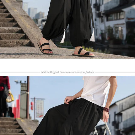 Pantaloni a Gamba Larga Stile Etnico per Uomo, Pantaloni in Lino Comodi e Traspiranti, Pantaloni da Ballo, Abbigliamento Casual Quotidiano, Pantaloni Hanfu, Taglie Fino a 8XL
