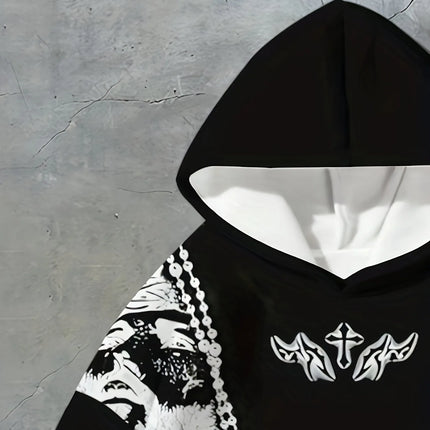Gothic Cross Graffiti Hoodie Men Women Black Chain Rose Print Casual Pullover Hooded Sweatshirt Hip Hop Sport Streetwear Tops