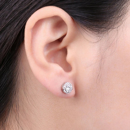 JewelryPalace Moissanite D Color Total 1ct Round 925 Sterling Silver Halo Stud Earrings for Woman Yellow Gold Rose Gold Plated PlatiNum
