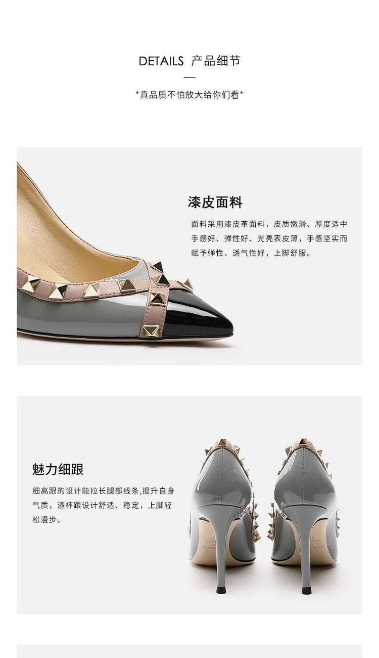 Tacchi Alti con Rivetti alla Moda 2026, Tacchi Alti Bicolore, Tacchi a Spillo da Donna, Scarpe Singole, Scarpe da Donna Sexy a Punta platinumshop