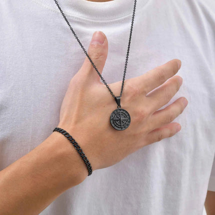 Vnox Set di 2 Pezzi Collana con Ciondolo e Bracciale da Uomo, Set di Gioielli in Acciaio Inossidabile Colore Nero Oro Argento, Regali di Gioielleria alla Moda platinumshop