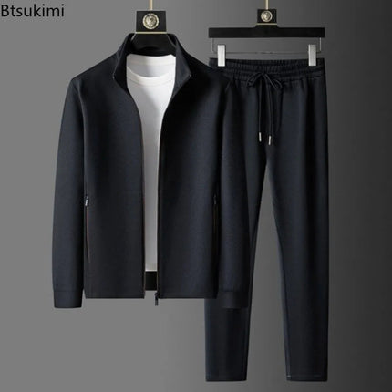 New Spring Autumn Tracksuits for Men Casual Sports Zipper Jackets+Pants Two Piece Sets Long Sleeve Stand Coats Trousers Outfits PlatiNum
