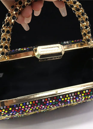 Popular In Nigeria Exquisite Evening Bags With Diamond Design Fashion Handle Clutch Rhinestone Embellished Long Chain Bag PlatiNum