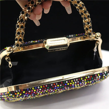 Popular In Nigeria Exquisite Evening Bags With Diamond Design Fashion Handle Clutch Rhinestone Embellished Long Chain Bag PlatiNum