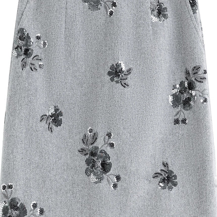 FSLE 【Premium Series】Vintage Sequin Embroidery Short Skirt with Slightly Fitted Back Winter 2025 New Arrival Grey Skirts PlatiNum