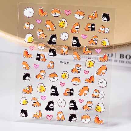 1Pcs 5D Lovely Dog/Cat Nail Art Stickers Cartoon Puppy Kitten Pet Animal Adhesive Nail Decals Y2K Manicure Decorations Sliders &