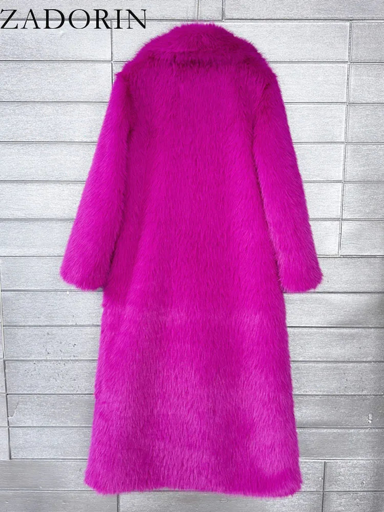 ZADORIN 130cm Super Long Fluffy Faux Fur Coat Woman Jacket Winter Lapel Thicken White Faux Fur Coats Jacket for Women Outerwears