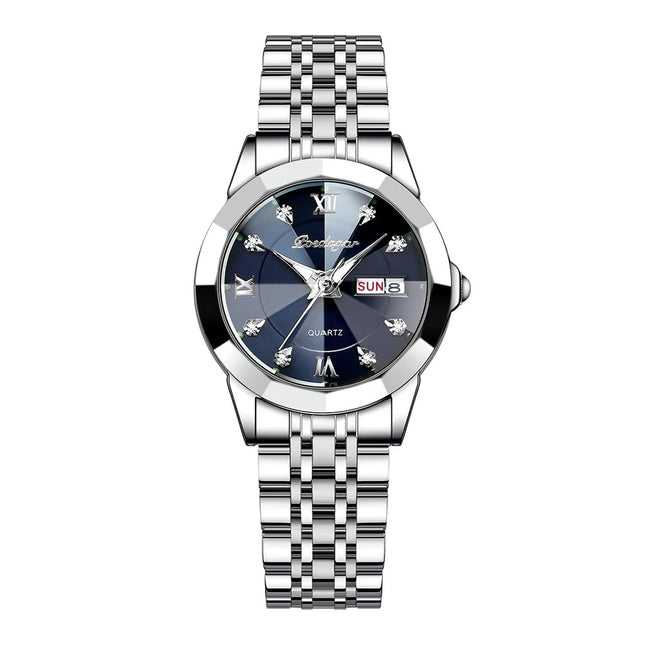 POEDAGAR orologi da donna di marca di lusso impermeabile luminoso data settimana orologio al quarzo per donna orologio da donna di moda in acciaio inossidabile platinumshop