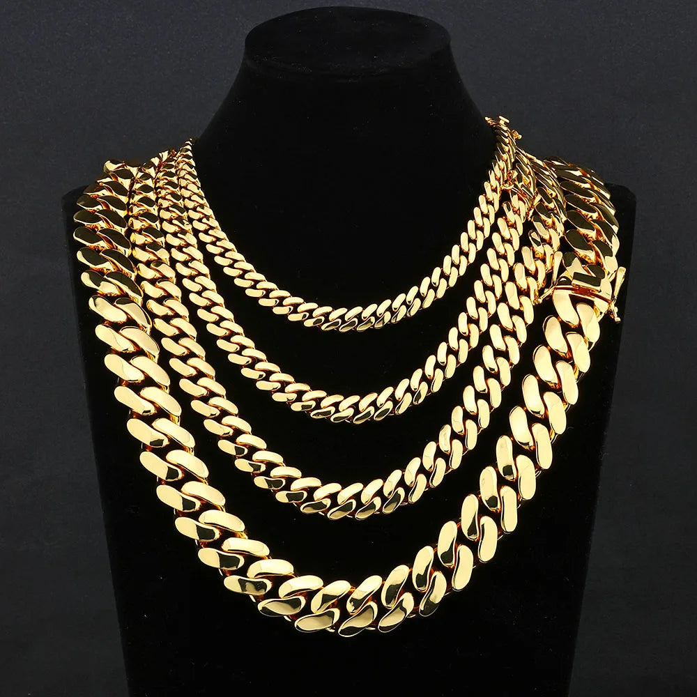 ESKEEM All'ingrosso 10/12/15/22mm 14K/18K Placcato Oro Pesante Miami Collana a Catena a Maglia Cubana per Gli Uomini Hip Hop Gioielli Catene Cubane