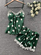 Nuovo set di biancheria intima da donna in due pezzi, composto da canotta e pantaloncini in raso a pois, stile europeo e americano, semplice e casual.