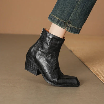 Women's Chelsea Boots High Heels Genuine Leather 2027 New Autumn Winter Fashion Women's Ankle Boots Retro Winter Boots Ladies
