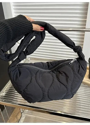 Puffer Shoulder Bag for Women Soft Down Cotton Padded Tote Handbag Purse Quilted Cross Body Bag Solid Color Bubbles Cloud Bag PlatiNum