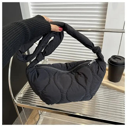 Puffer Shoulder Bag for Women Soft Down Cotton Padded Tote Handbag Purse Quilted Cross Body Bag Solid Color Bubbles Cloud Bag PlatiNum