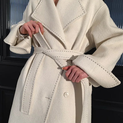 New Solid Korean Style Women Wool Coat Arch Needle Large Neck Versatile Fashion Texture Double Sided Trench Coats Female Winter