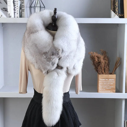 Unisex Real Fur Fox Scarf Men Woman Winter Warm Natural Fur Shawl Soft Headscarf Super big Gray Silver Fox Scarf Fur Accessories