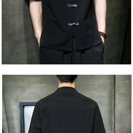 Camicia Kimono giapponese da uomo cinese retrò stampa casual cotone lino cuciture top a maniche corte estate uomo di alta qualità streetwear