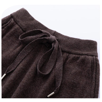 2024 Autumn And Winter New 100% Pure Wool Flat Small Foot Pants Women Loose High Waist Lean Knitted Cashmere Bunched Foot Pants PlatiNum