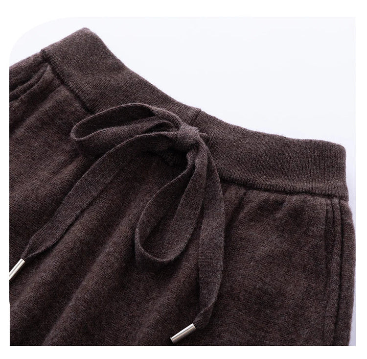 2024 Autumn And Winter New 100% Pure Wool Flat Small Foot Pants Women Loose High Waist Lean Knitted Cashmere Bunched Foot Pants PlatiNum