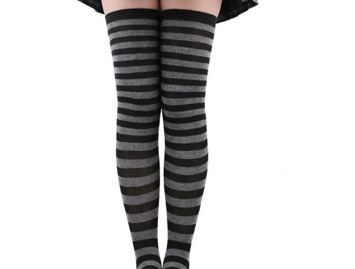 Calze alte alla coscia da donna a righe da donna nere bianche rosa lunghe sopra sopra calzini al ginocchio femboy Cosplay Lolita Harajuku Y2k