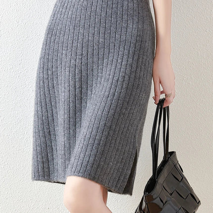 100% Wool Drawstring Skirt For Women's Autumn Winter Solid Color Slim Fit Elastic UltraShort Mini Waist Knitted Skirt PlatiNum