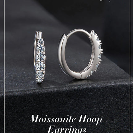 BAMOER Moissanite Huggie Hoop Earrings for Women, 925 Sterling Silver Hypoallergenic Earrings with White Gold Plated MSE092 PlatiNum