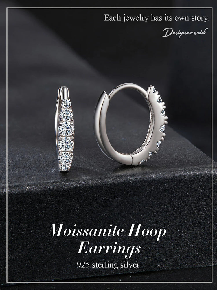 BAMOER Moissanite Huggie Hoop Earrings for Women, 925 Sterling Silver Hypoallergenic Earrings with White Gold Plated MSE092 PlatiNum
