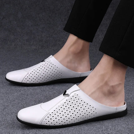 2024 Adulto Estate Mezza Trascinare Piselli In Pelle Mens Scarpe Da Guida Penny Mocassini da Uomo Mocassini Uomo Muli Tenis Masculino Bianco