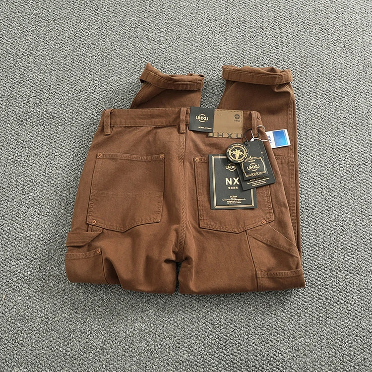 2025 Spring and Autumn New American Retro Heavyweight Patchwork Cargo Pants Men's Fashion Multi-pocket Casual Loose Trousers