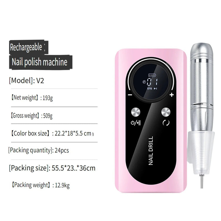 Wireless Portable Rechargeable Electric Nail Polishing Machine New Cordless Nail Surface Polisher Gel Nail Remover Professional Home Salon Manicure Pedicure Care Tool For DIY Nail Art Design