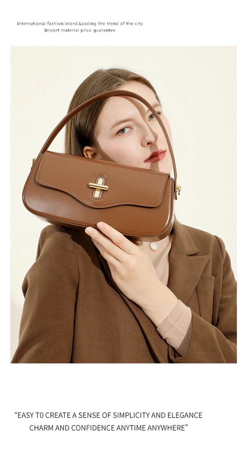 2025 New Genuine Leather Women's Bag Luxury Stick Bag Senior Designer Shoulder Bag Fashion Handbag Commuter