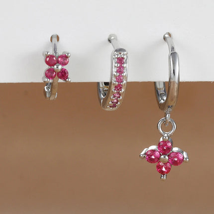 3PCS Trendy Stainless Steel Flower Drop Earring Set For Women Crystal Zirconia Dangle Earring Hypoallerg Piercing Jewelry aretes PlatiNum