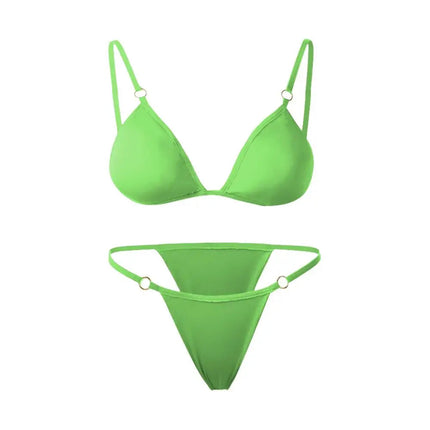 Costume da bagno bikini sexy da donna in tinta unita con fibbia in metallo decorato con costumi da bagno brasiliani per vacanze al mare platinumshop