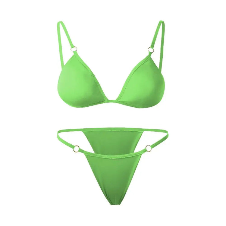 Costume da bagno bikini sexy da donna in tinta unita con fibbia in metallo decorato con costumi da bagno brasiliani per vacanze al mare platinumshop
