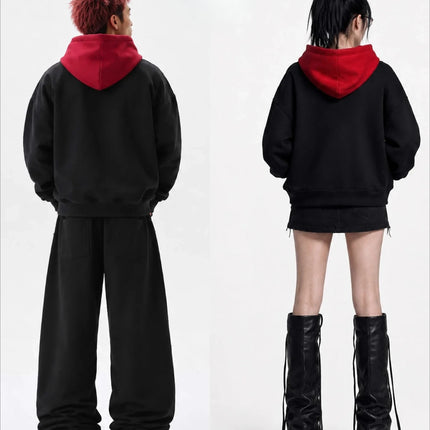 Y2K Red Itadori Hoodie Oversized Black Red Spliced Metal Button Casual Sweatshirt Trendy and Simple Men Women Streetwear Jacket