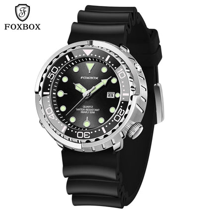 FOXBOX Top Brand Fashion Diver Watch Men 50ATM Waterproof Date Clock orologi sportivi orologio da polso al quarzo da uomo Relogio Masculino platinumshop