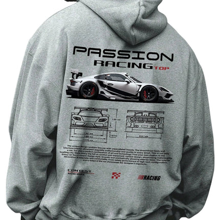 3D Car Print Men's Fashion Long Sleeve Casual Sports Hoodie Sweatshirt, Suitable For Autumn And Spring Outdoor Sports PlatiNum