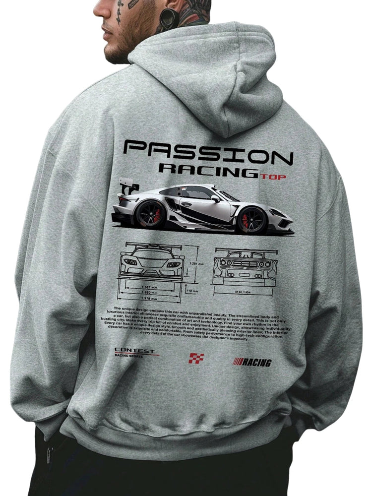 3D Car Print Men's Fashion Long Sleeve Casual Sports Hoodie Sweatshirt, Suitable For Autumn And Spring Outdoor Sports PlatiNum