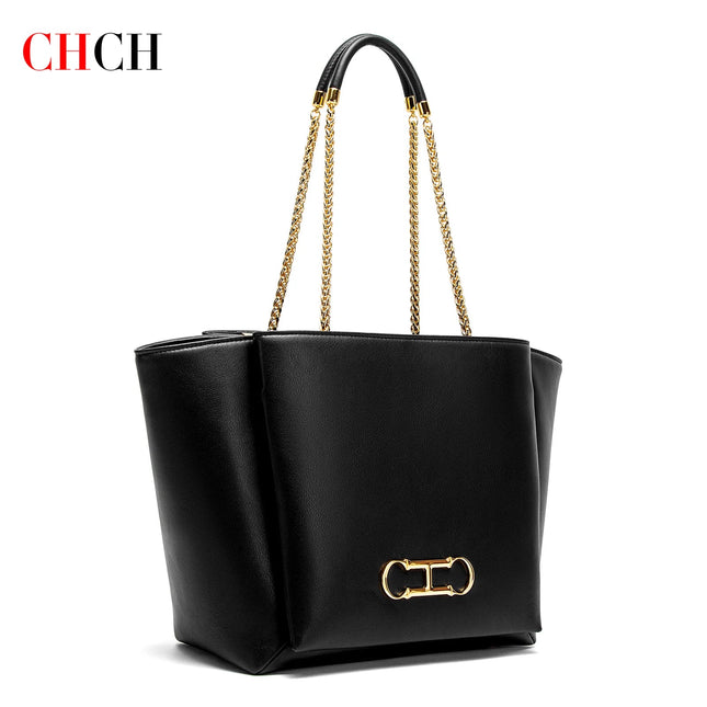 CHCH Women's Tote Bag 2026 Spring New Brown Magnetic Buckle Storage Bag Large Capacity Commuter Chain Bag PlatiNum