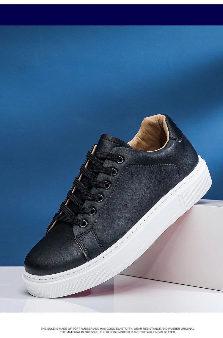 Hot Men's Casual Shoes Leather Sneakers Fashion White Black Male Vulcanized Shoes Non-slip Soft Men Shoes Lightweight Flat Shoe