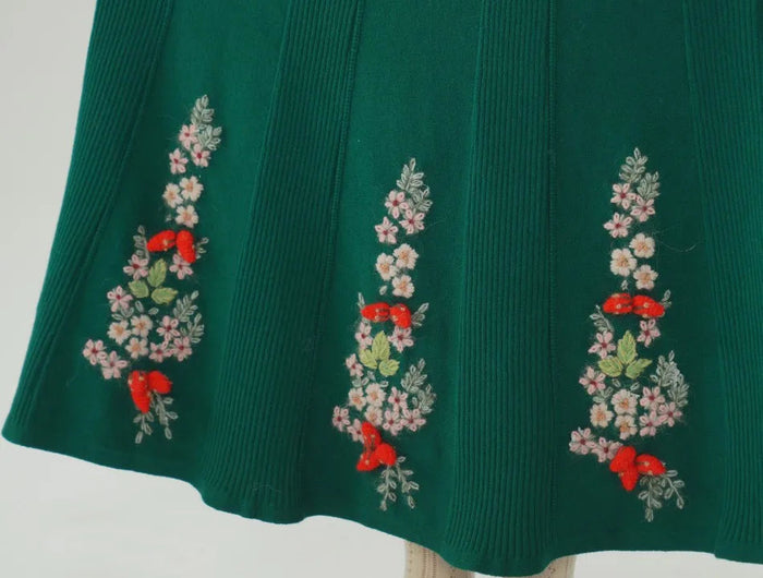 62-96cm Waist Fall Winter Long Skirts Women Elegant Handmade Embriodery Crochet Red Fruit Cashmere Wool Knitted Emerald Skirts PlatiNum