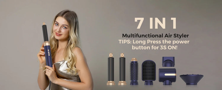 7‑In‑1 Multi‑Functional Hot Air Hair Styling Set,626-1- Curling Wand, Hair Dryer, Straightening Comb, Round Brush, Interchangeable Heads Household Salon Hair Care Styling Instrument