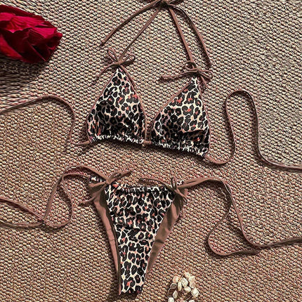Costume da bagno bikini sexy leopardato da donna con spalline push-up, set bikini a tre pezzi a vita bassa, costumi da bagno estivi da donna senza schienale per la spiaggia PlatiNum